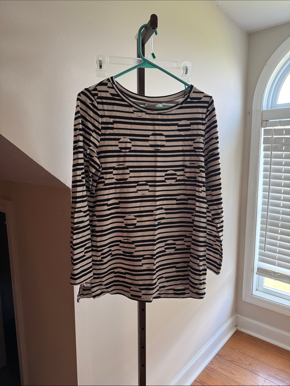 Chico’s Striped Long-Sleeve Crewneck Top in Black and Cream